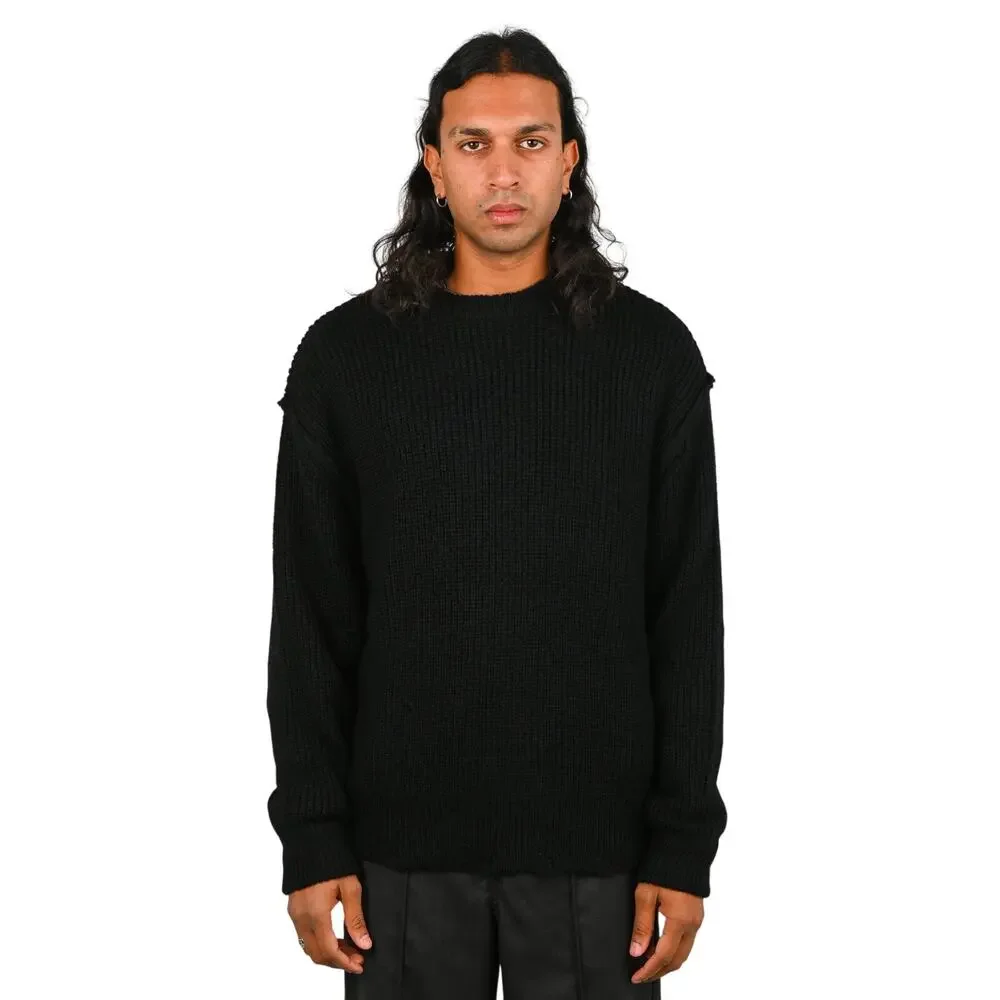 Beach Brains Men's Small Black Session Ribbed Knit Alpaca Wool Sweater U1-21